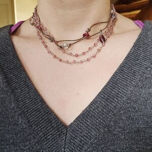 Vintage Pink Glass Beaded Boho Layer Bohemian Necklace